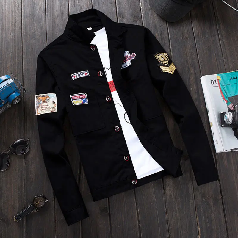 2019 Весенняя джинсовая куртка для мужчин колледж Epaulet верхняя одежда джинсовый