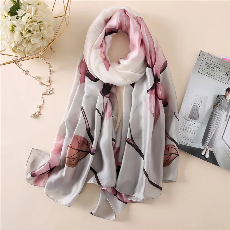 

2018 Spain Luxury Brand Ombre Big Floral Silk Shawl Scarf Ladies Fashion long Soft Bandanas Wrap Poncho Cap Headband Hijab Sjaal