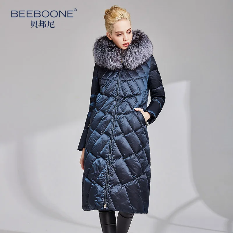 

BEEBOONE new 2019 autumn and winter new women down coat authentic long thick fox fur collar down jacket