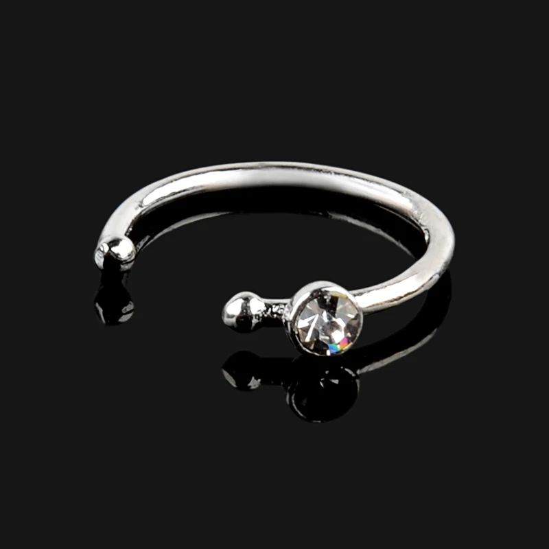 1PC Small Thin Silver Gold Size Ajustable Single Crystal Circular Nose Hoop Ring Body Jewelry For Women Girls