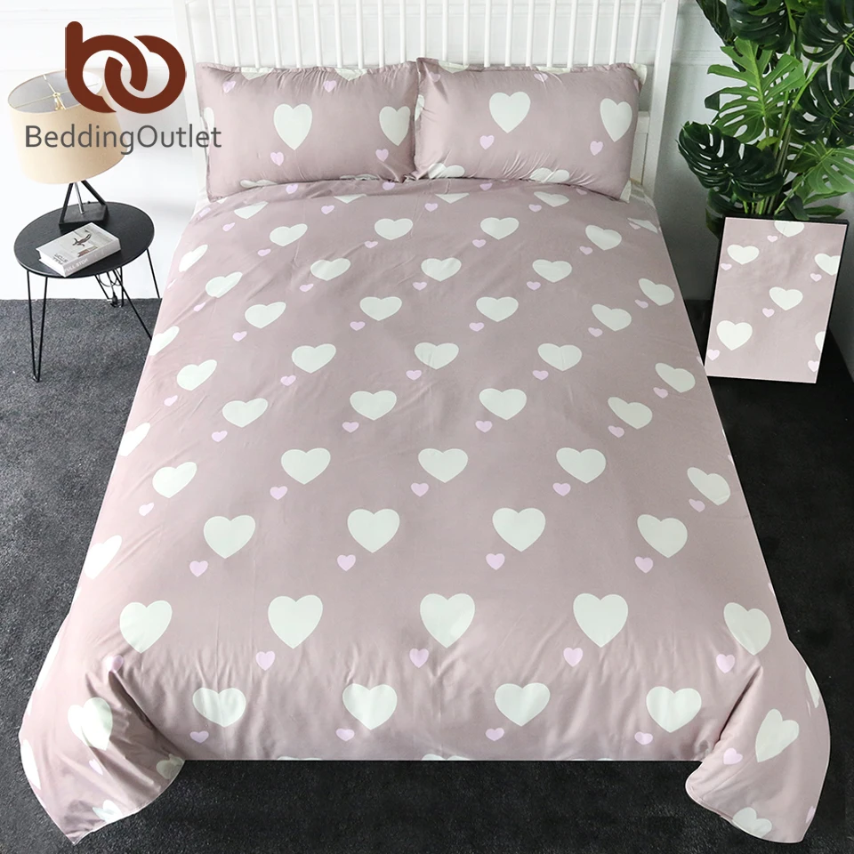 

BeddingOutlet Heart Print Bedding Set Classic Comforter Cover and Shams Girls Bed Linen Reversible Sheet Set 2/3/4pcs Wholesale