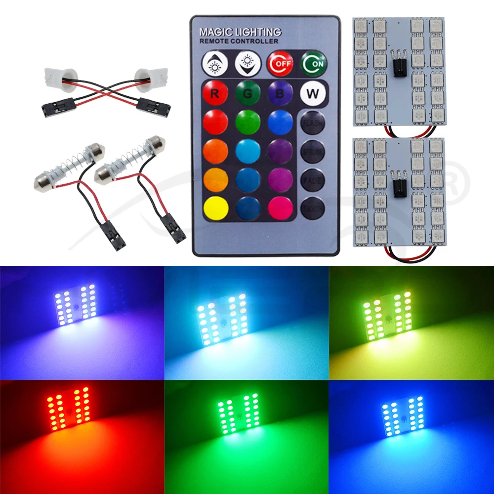 2X T10 RGB 5050 24SMD автомобиля светодио дный BA9S DC 12 В удаленного Управление RGB Панель интерьер Авто Огни Чтения Купол переходник для фестона Свет