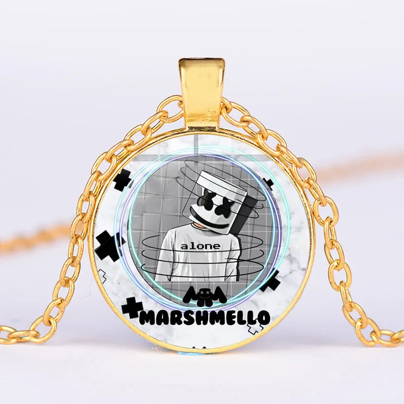 

Hip-hop marshmello DJ Time gem Alloy glass pendant necklace Fashion hanging accessories Creative gift for kids Party favors
