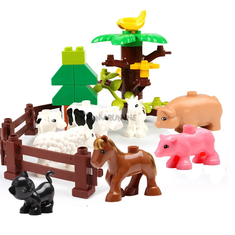 MARUMINE Duplo животные, 9 шт., Обучающие блоки, классический строительный кирпичный набор для фермы, подарочные блоки для детей, лошадь, корова, кошка, собака, курица, кролик