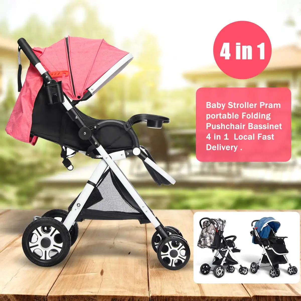 

4 Color 2019 NEW 4 in 1 Adjustable Baby Pushchair Stroller Foldable Buggy Lightweight Jogger Travel