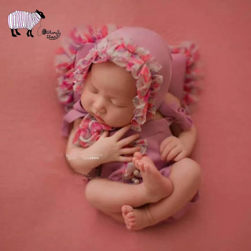 Newborn Photography Props Rompers Baby Girl Outfits+Hat Sets Photoshoot Clothes fotografia Accessories Baby Month Shooting Prop