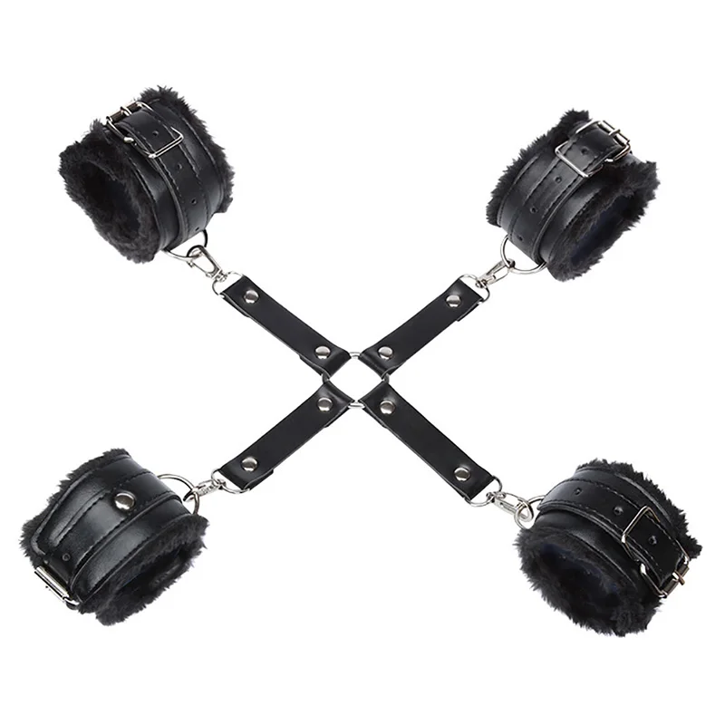 PU Leather Plush Handcuffs Ankle Cuffs Wrist Bondage Restraints Bed Fetish Slave Bdsm Bondage Kit Gear Erotic Toys For Adults