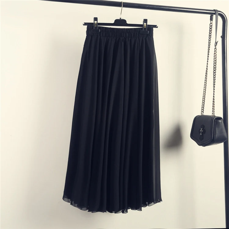 Высокая талия Женская длинная юбка богемная шифоновая Длинная Юбка шифоновая трапециевидная Юбка Повседневная плиссированная макси юбка свободного кроя юбка