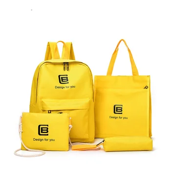 

17-557 New Fashion Light Four-piece Set Alphabet Student Shoulder Bag Men and Women Nylon Backpack