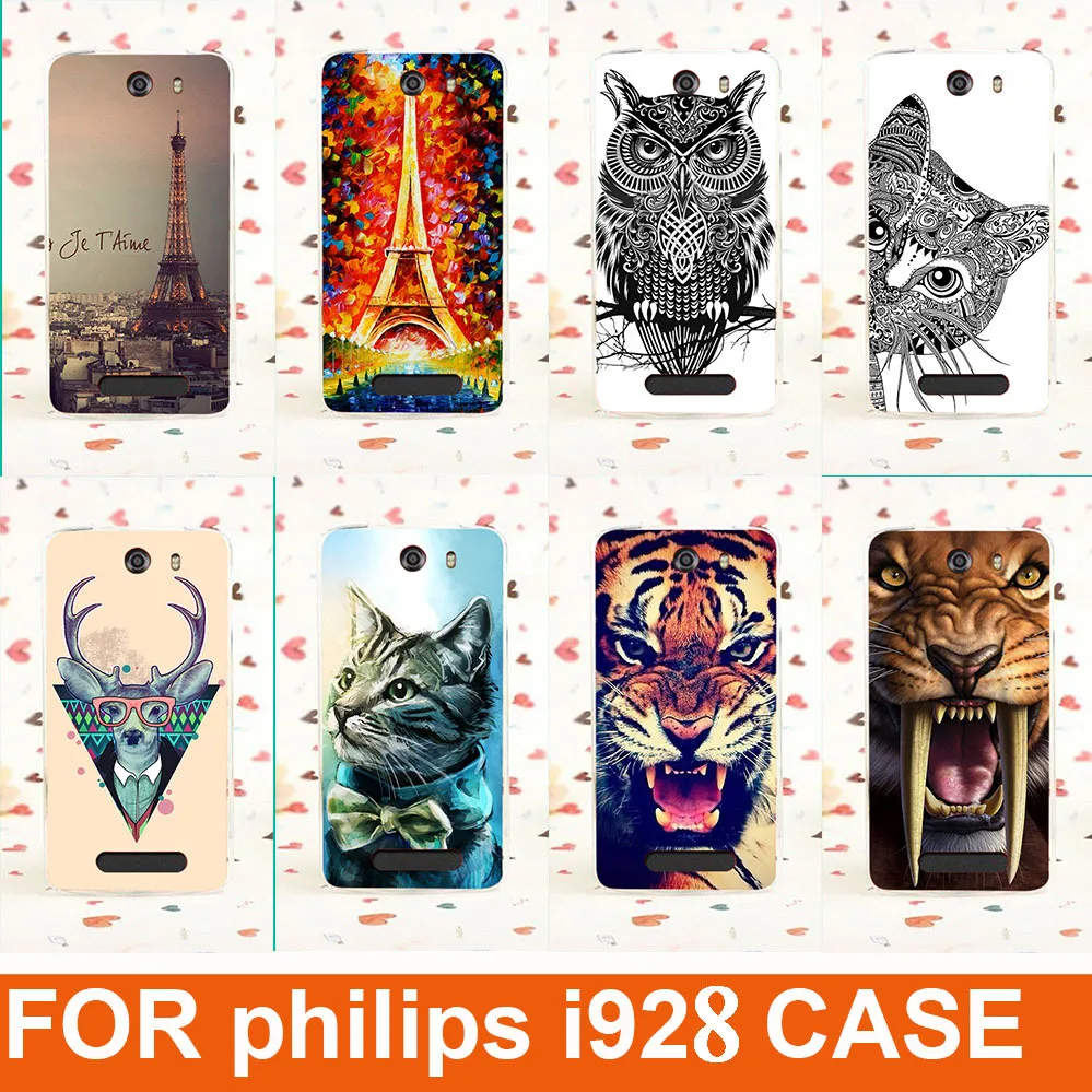 Чехол для Philips i928 Модный чехол телефона с цветным рисунком кот Бабочка роза