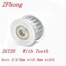 20 Teeth 2GT Idler Pulley Bore 3/4/5mm 20Teeth Passive Pulley 20T 20 Geer GT2 Idle Pulley For Width 6mm GT2 Belt