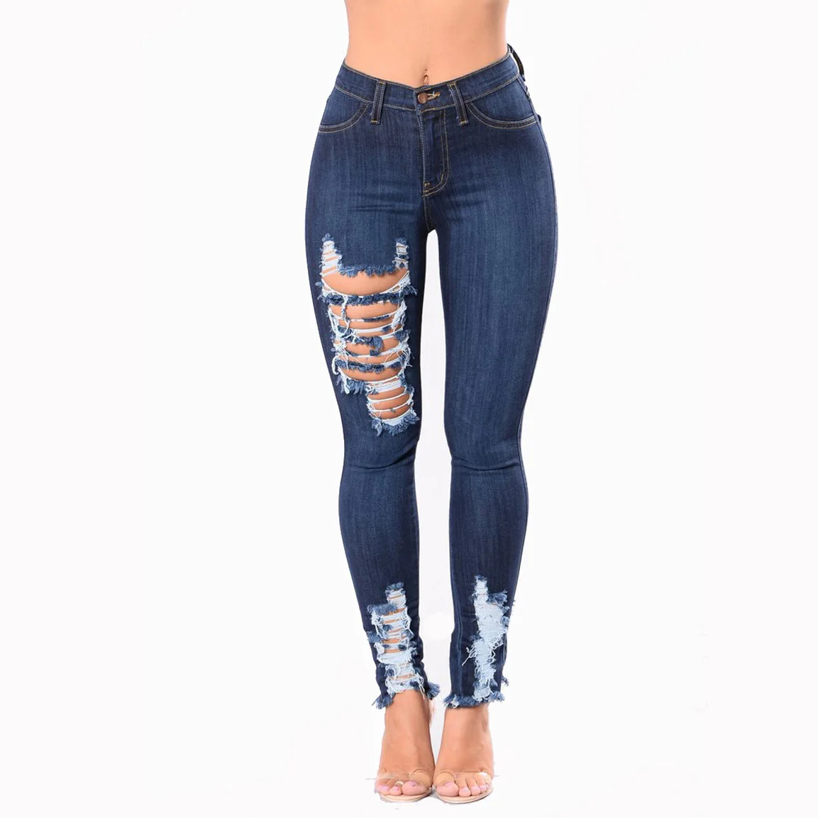 Casual Long Jeans Women Basic Classic High Waist Skinny Pencil Jeans Pants embroidery ripped hole Elastic Stretch Jeans Casual Long Jeans Women Basic Classic High Waist Skinny Pencil Jeans Pants embroidery ripped hole Elastic Stretch Jeans