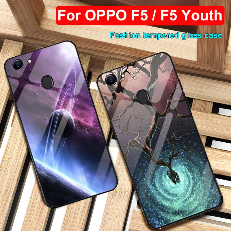For OPPO F5 case F 5 6.0&quot Starry sky tempered Glass + TPU Edge Thin Hard Back Cover Youth F5Youth bumper cases | Мобильные