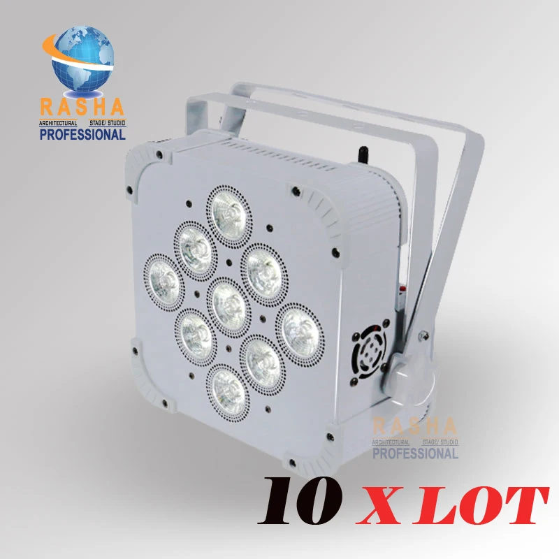 10X Rasha Hex V9 9pcs 10W 4in1 RGBA RGBW Battery Powered Wireless LED Flat Par Can
