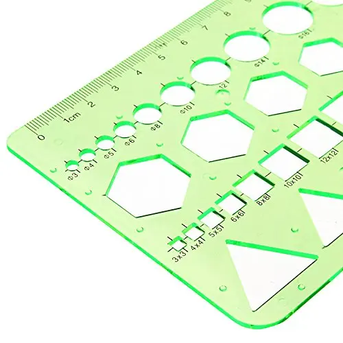 Plastic Measuring Templates Geometric Ruler with 4 designs For Office and School, 8.6 X 4.2 Inch, Green