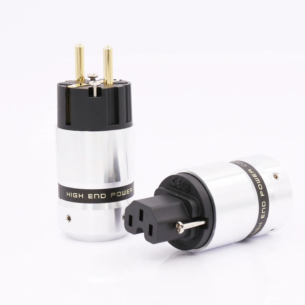 5pair Audio AMP Schuko Power Plug /& IEC Connector Rhodium Plate Transparent Blue