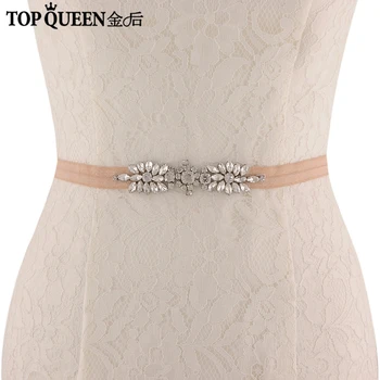 

TOPQUEEN Elastic Wedding Dress Belt for Girl Friends Silver Wedding Belt Handmade Rhinestones Wedding Dress Accessories SJD-S49