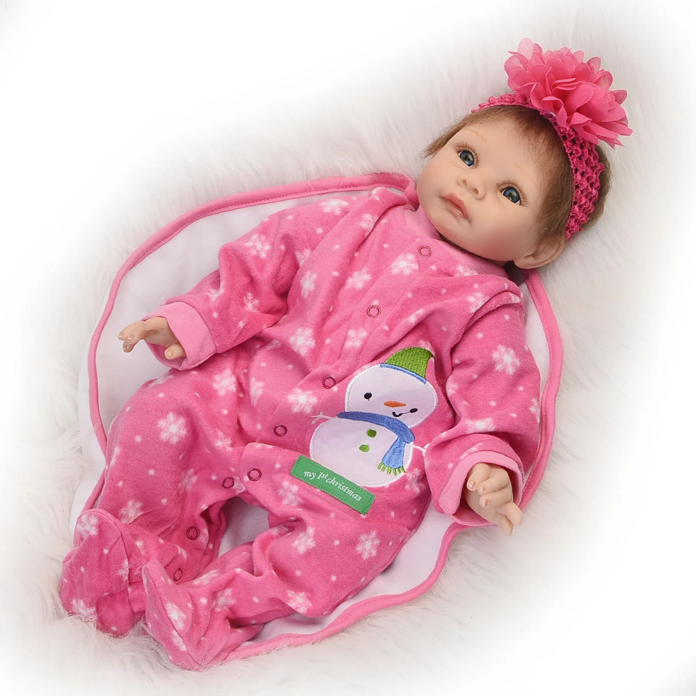 

Gold Mohair Ethnic Reborn 22'' 55 cm Soft Silicone Baby Dolls with Pink Clothes Realistic Boneca Reborn kids Doll Toy Xmas Gifts