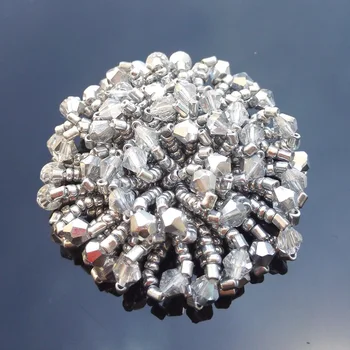 

Sequins beaded silver round patch Applique Handmade Rhinestone nail bead 3D patch for dress DIY Wholesale support