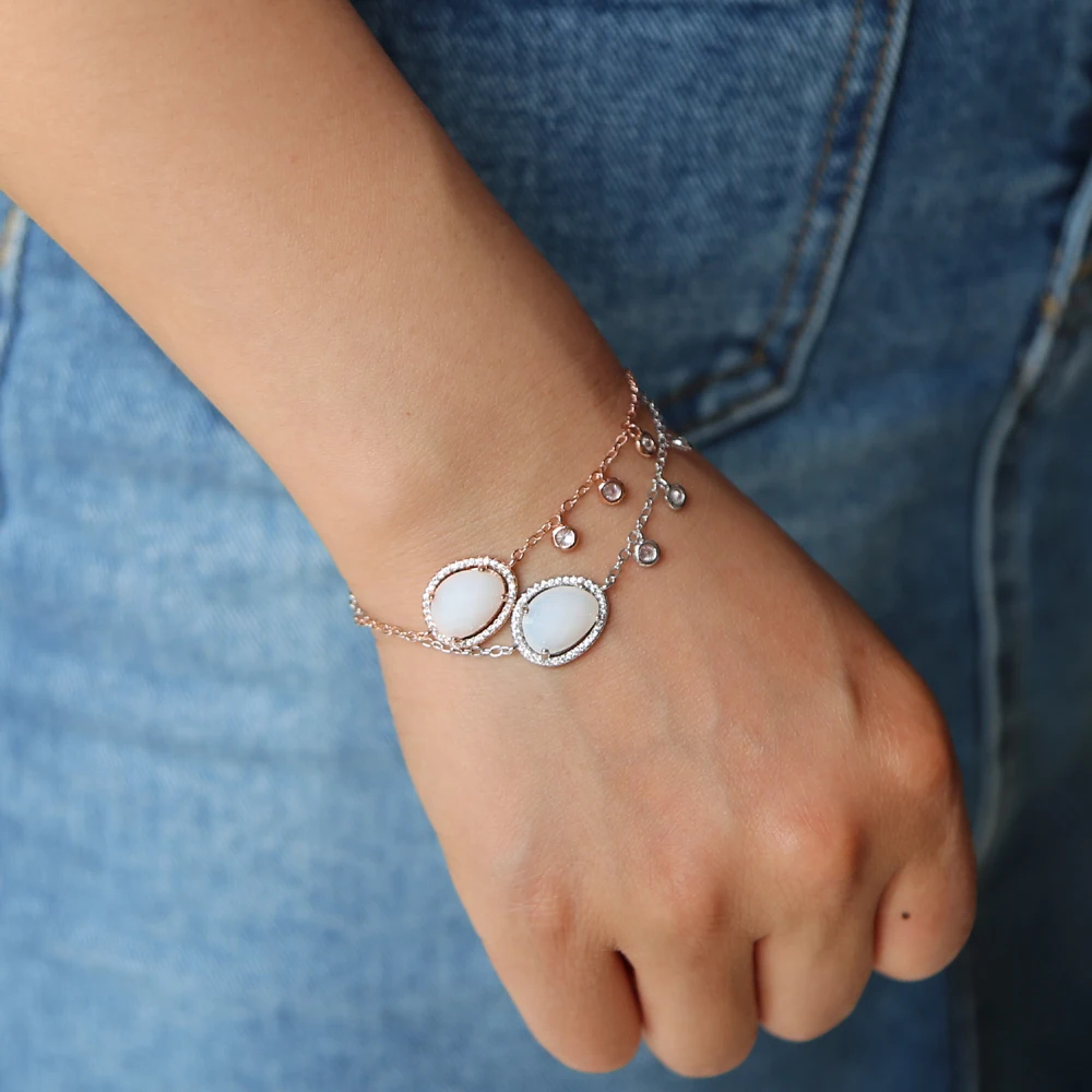

Luxury Rose Gold Color Chain Link Bracelet for Women Ladies Shining AAA Cubic Zircon Crystal Jewelry mini cz charm opal paved