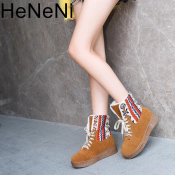 

winter new women ankle boots womens lace-up flat boots warm snow boots women shoes warm fur plush Insole shoes woman size 42 43