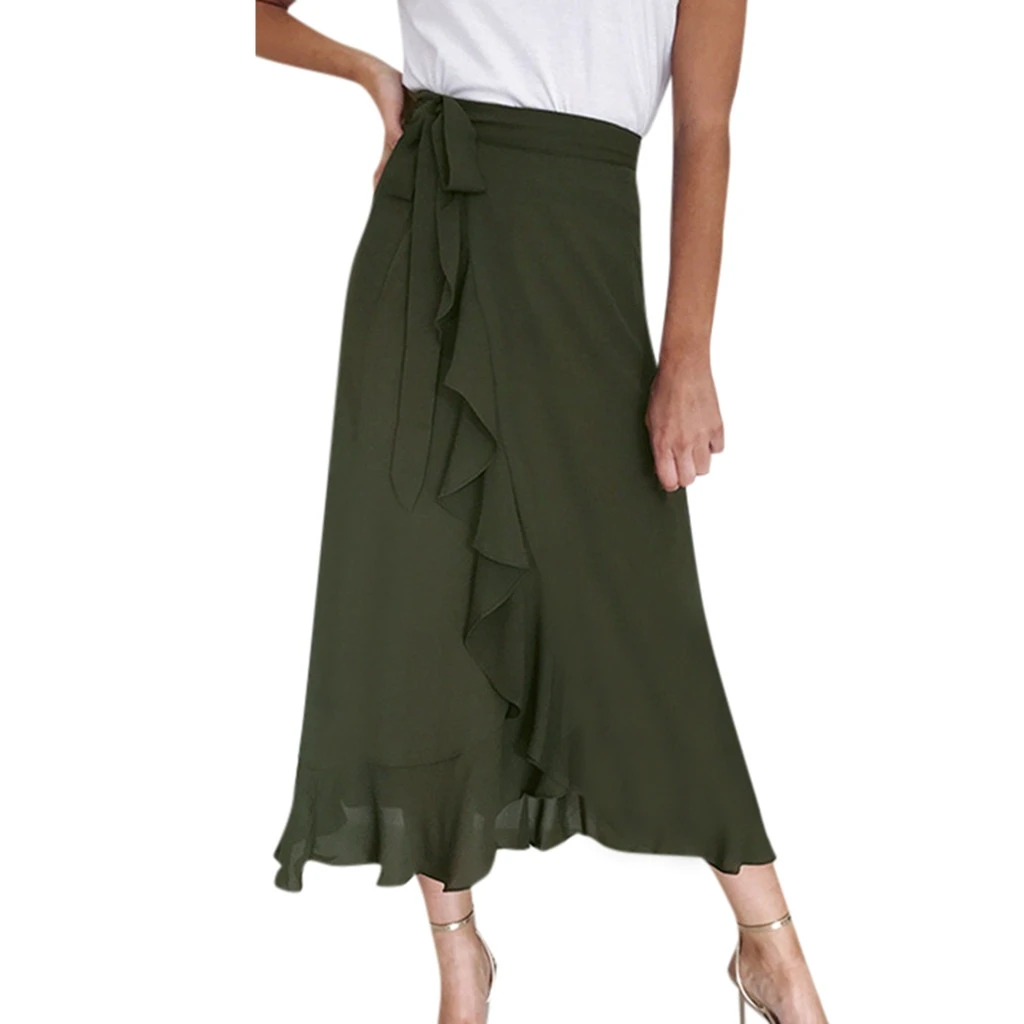 JAYCOSIN  2019 Women Daily Summer Bohemia High Waist Soild Ruffle Beach Wrap Maxi Long Skirt   19MAR19