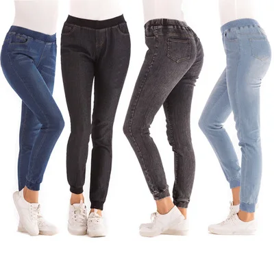 5XL одноцветное стирка обтягивающие джинсы плюс размеры женская обувь Высокое качество джинсовые штаны Push Up мотобрюки 4 цвета узкие