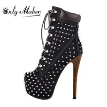 Onlymaker/женские ботинки на шпильке наивысшего качества ботильоны на шнуровке на платформе и высоком каблуке 16 см, 3 см обувь на шпильке размера плюс 13