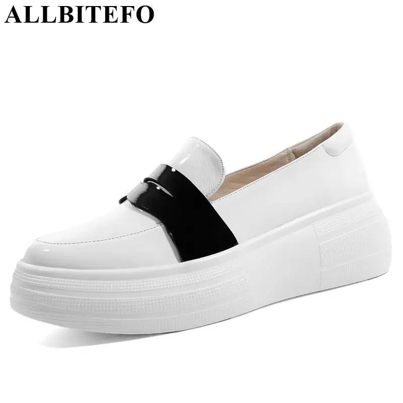 

ALLBITEFO brand genuine leather fashion women flats sneakers shoes slip-on round toe flat heel shoes new spring platform shoes