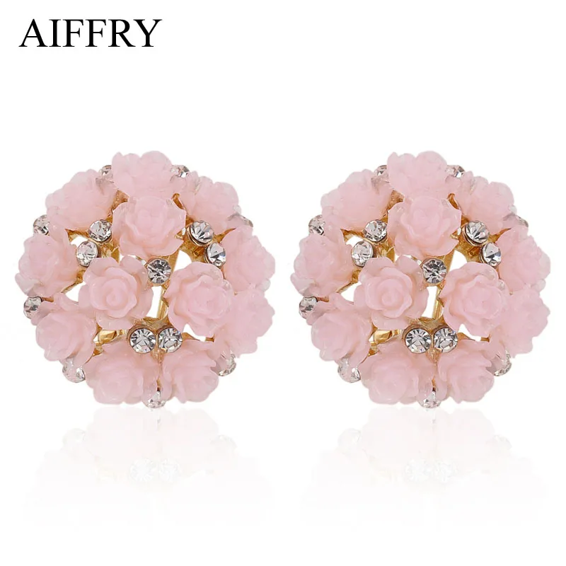 

Aiffry 2017 Korean Style Fashion Pink White Flower Stud Earrings For Women Brinco E2345