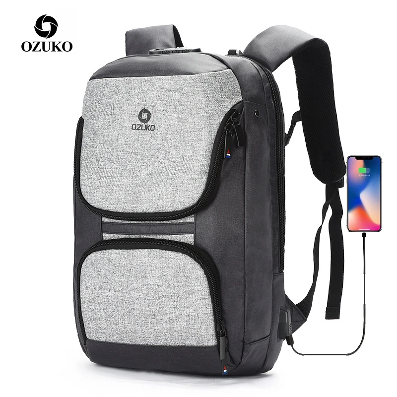

OZUKO 15.6inch Laptop Backpack Men Anti-theft USB Charge Bagpack for Teenage Waterproof Travel Rucksack Male School Bag Mochila