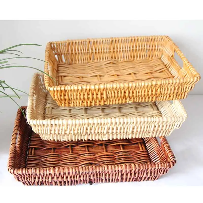 

Wicker Food Storage Baskets Handmade Storage Food Bread Box Willow Bread Bins Woven Straw Basket With Wood Color and Handle