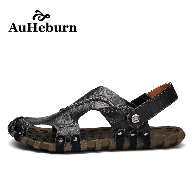 Soft Leather Beach Sandals for Men Handmade Genuine Leather Summer Shoes Male Retro Sewing Classics Slippers