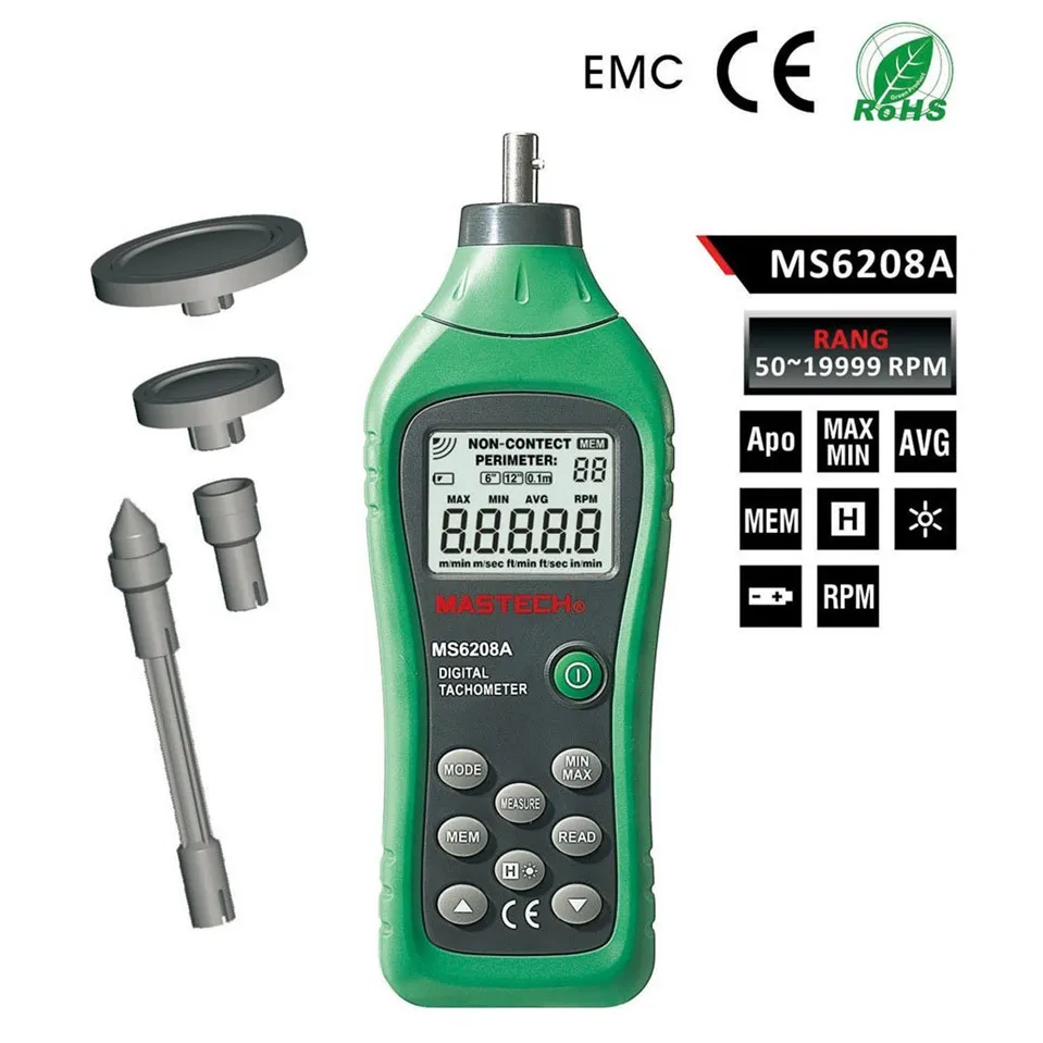 

2017 Original MASTECH MS6208A Contact-type Digital Tachometer with Backlit and Rotation Speed of 50-19999RPM Free Shipping