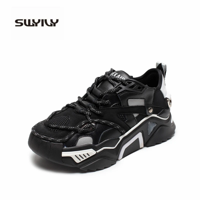 SWYIYV Women Sneakers Black 2019 New Spring/autumn Platform Sneakers Women Shoes White Chunky Sneakers Fashion Casual Shoes