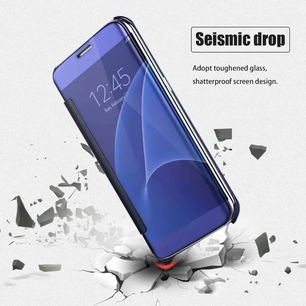 

10 Pcs Protective Cover Smart Mirror Surface Intelligent Auto Sleep Awake Flip Type Mobile Phone Case Holder for S7edge/G9350