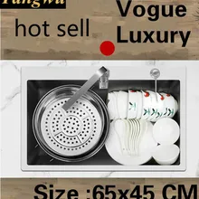 Домашняя кухня ручная раковина одинарная мойка сделать блюда vogue 304 Нержавеющая сталь стандарт роскошный 65x45 см