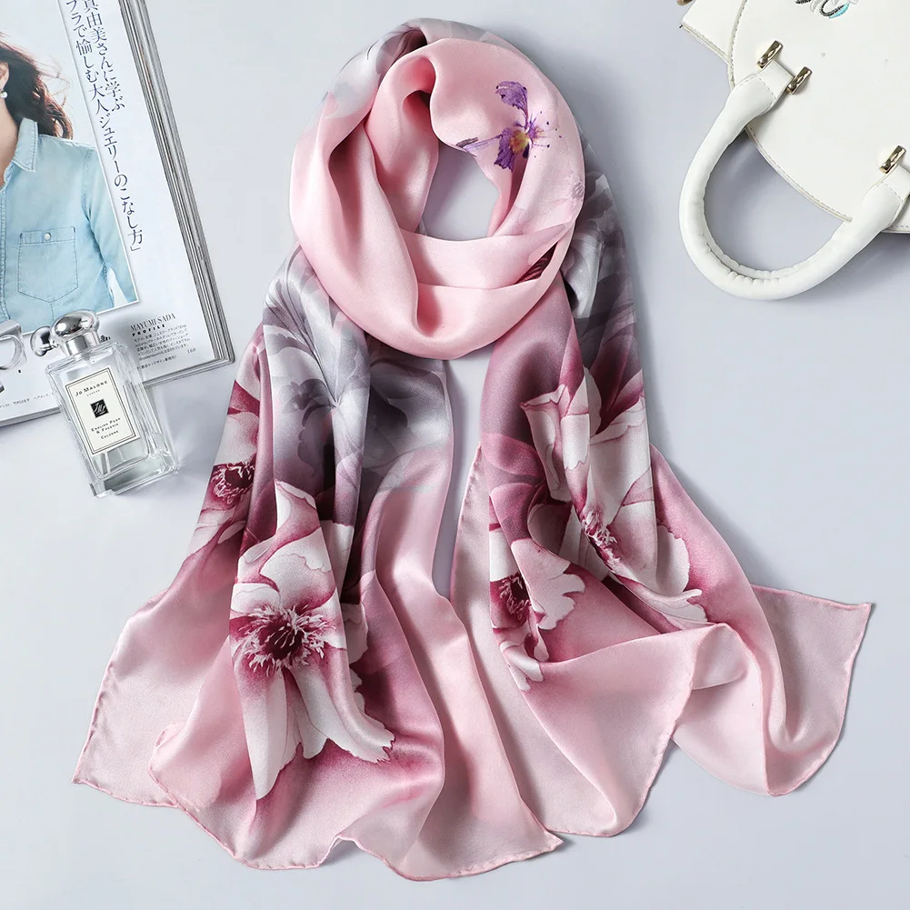 Goedkoop DANKEYISI Pure Zijde Sjaal Vrouwen Sjaals Zachte Lange Print Zijden Sjaals Lady Designer Bandana Strand Stola Hijab Sjaal