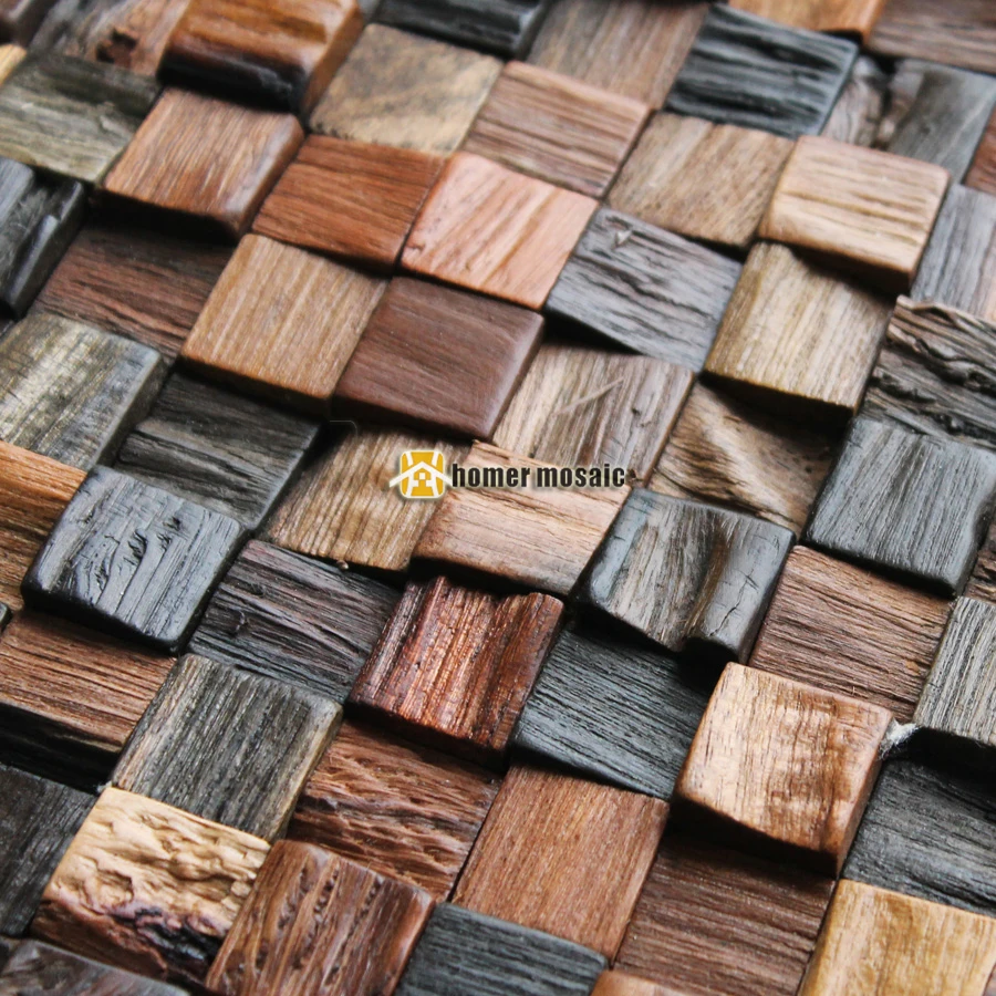 

3D natural wood mosaic old ship wood tiles natural wood wall mosaic HS6009 for bar background backsplash kitchen wall