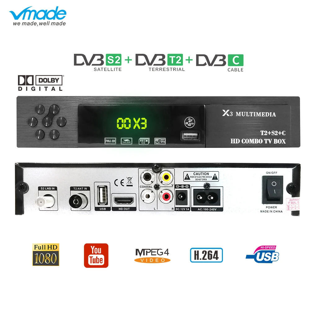 Новейший полностью HD цифровой DVB T2 S2 DVB-C 3 в 1 наземный спутниковый комбо ТВ