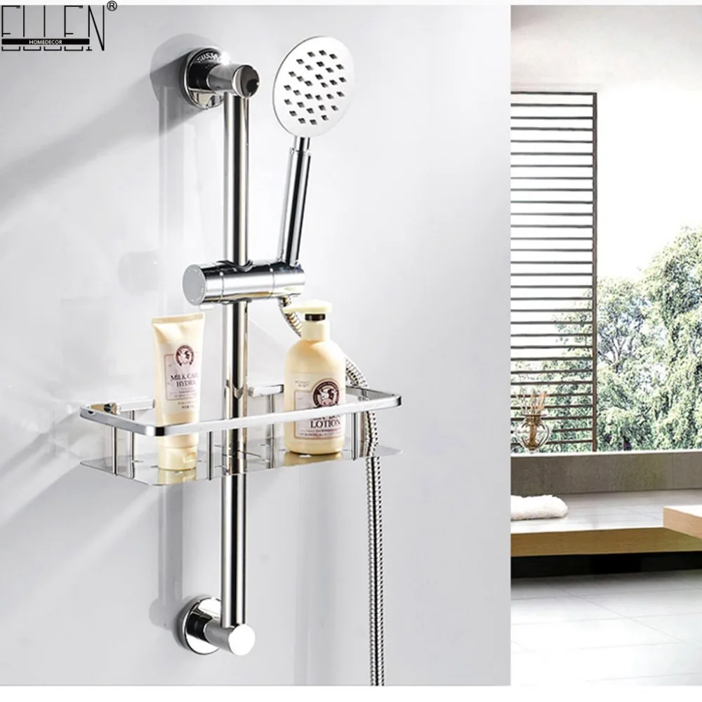 

1 Set Wall Mount Hand Shower set Stainless Steel Slide Bar with Soap Shampoo Holder Polished EL433