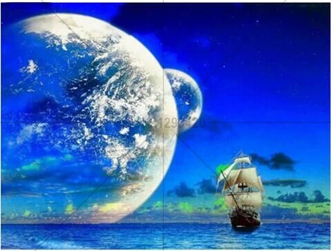 

crystal cross stitch The moon and ship 5d diy diamond painting ocean landscape embroidery square resin Mosaic diamond needlework