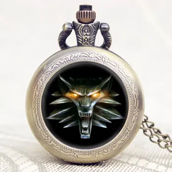 

Xmas Gift The Wizard Wolf Head Quartz Floating Glass Awesome Vintage Retro Pocket Watch Clock Men Women With Chain Necklace