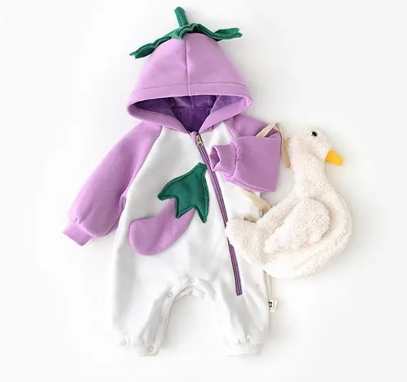 Детские зимние ползунки Корея версия мультфильм с капюшоном и длинными рукавами для мальчиков и девочек плюс толстый бархат восхождение одежды дети исходящих комбинезон - Цвет: Lavender