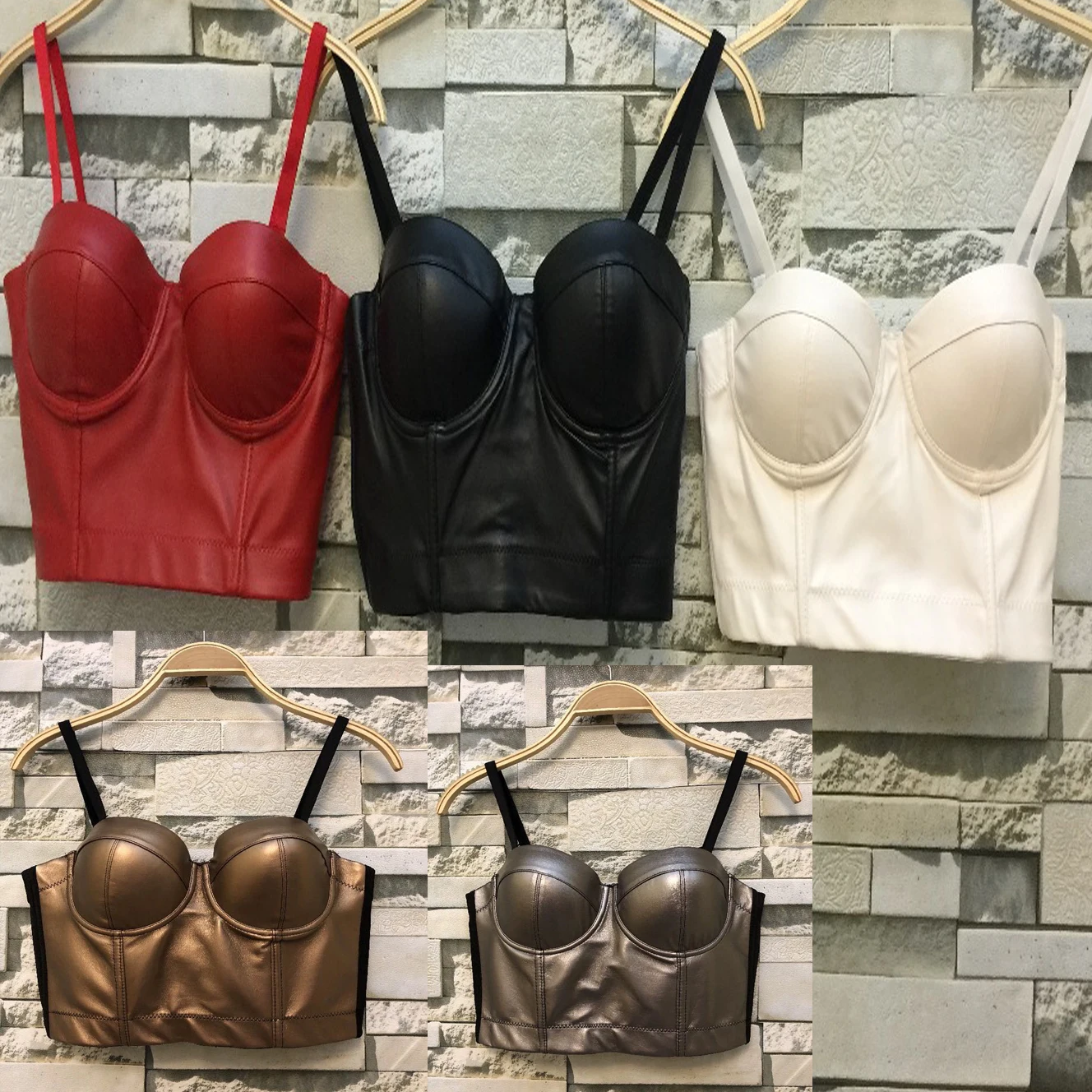 

Plus Size Bandage Pu Leather Crop Top Spaghetti Strap Cummerbunds Corset Bustier Bralette Party Gothic Sexy Festival Cropped Tee