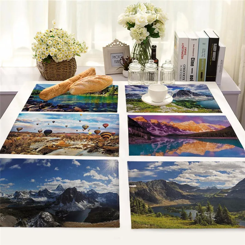 1 قطعة الجبلية نهر مشهد المطبوعة تحديد الموقع طاولة طعام حصيرة القطن الكتان سادة شرب الوقايات 42*32 سنتيمتر اكسسوارات المطبخ FJ0017