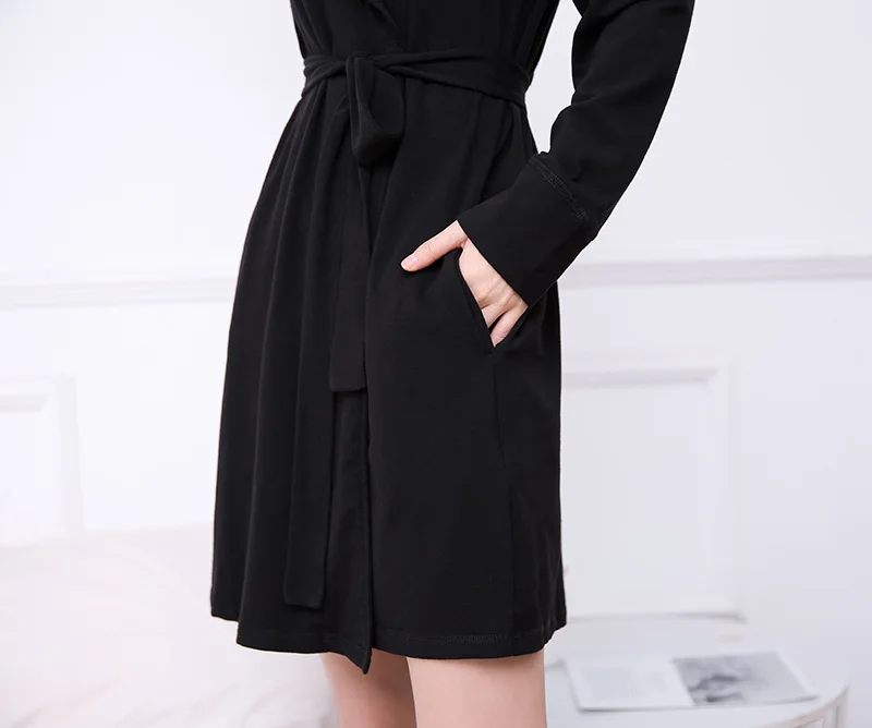 Spring Summer New Cotton Nightgown Women's Long-sleeved Tie Bathrobe Large Size Home Clothes Woman Cloak Black Sleepwear