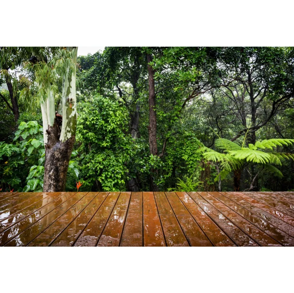 

Tropical Rainy Forest Green Shrub Wooden Floor Baby Portrait Scenic Photography Backdrop Photo Background Photocall Photo Studio