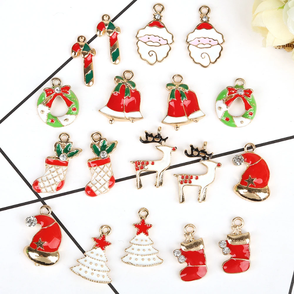 5 unids/lote de colgantes de esmalte de Papá Noel, de ciervos de Feliz Navidad, accesorios de joyería de moda, compatible con pulsera y collar DIY|charm pendantenamel charms - AliExpress
