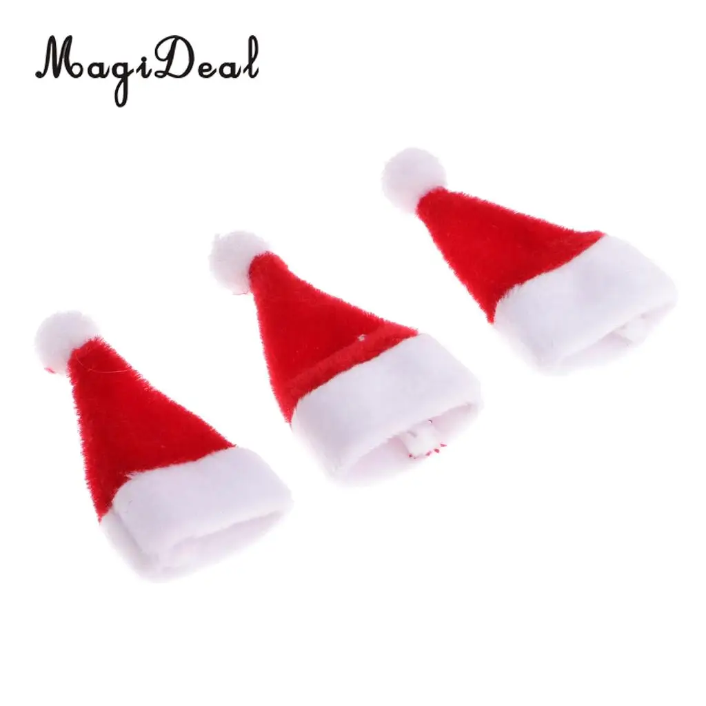 3Pcs 1/12 Scale Cloth Santa Claus Hat Dollhouse Miniature Christmas Xmas Decorative Dolls Accessories Festival Decor Red